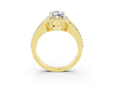 Yellow gold Emerald Cut Halo Moissanite Ring with Split Shank and Four-Prong Setting_3
