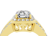 Yellow gold Emerald Cut Halo Moissanite Ring with Split Shank and Four-Prong Setting_4