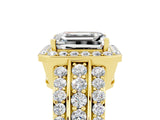 Yellow gold Emerald Cut Halo Moissanite Ring with Split Shank and Four-Prong Setting_5