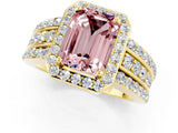 Yellow gold Emerald Cut Halo Morganite Ring with Split Shank and Four-Prong Setting_1