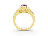 Yellow gold Emerald Cut Halo Morganite Ring with Split Shank and Four-Prong Setting_3