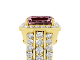 Yellow gold Emerald Cut Halo Morganite Ring with Split Shank and Four-Prong Setting_5