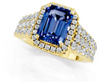 Yellow gold Emerald Cut Halo Pavé Diamond Engagement Ring with Split Shank and Four-Prong Setting_1