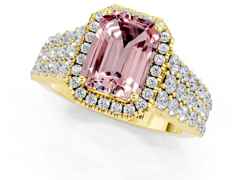Yellow gold Emerald Cut Halo Pavé Diamond Engagement Ring with Split Shank and Four-Prong Setting_1