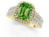 Yellow gold Emerald Cut Halo Pavé Diamond Engagement Ring with Split Shank and Four-Prong Setting_1