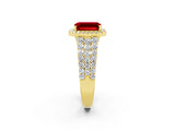 Yellow gold Emerald Cut Halo Pavé Diamond Engagement Ring with Split Shank and Four-Prong Setting_2