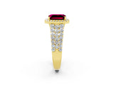 Yellow gold Emerald Cut Halo Pavé Diamond Engagement Ring with Split Shank and Four-Prong Setting_2