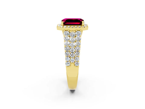 Yellow gold Emerald Cut Halo Pavé Diamond Engagement Ring with Split Shank and Four-Prong Setting_2