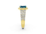 Yellow gold Emerald Cut Halo Pavé Diamond Engagement Ring with Split Shank and Four-Prong Setting_2