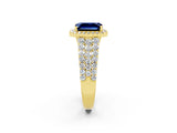 Yellow gold Emerald Cut Halo Pavé Diamond Engagement Ring with Split Shank and Four-Prong Setting_2