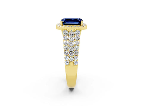 Yellow gold Emerald Cut Halo Pavé Diamond Engagement Ring with Split Shank and Four-Prong Setting_2