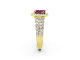 Yellow gold Emerald Cut Halo Pavé Diamond Engagement Ring with Split Shank and Four-Prong Setting_2