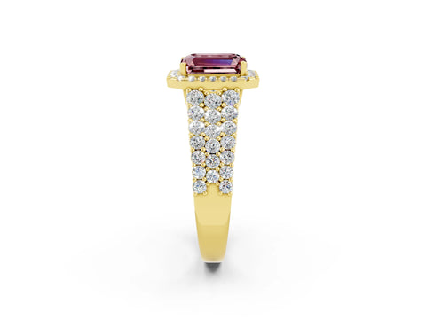 Yellow gold Emerald Cut Halo Pavé Diamond Engagement Ring with Split Shank and Four-Prong Setting_2