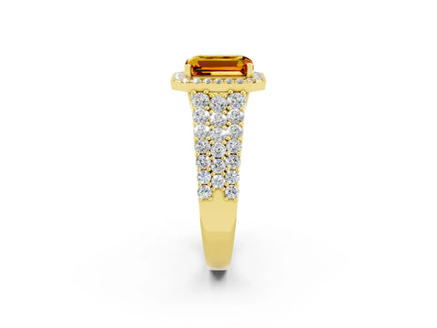 Yellow gold Emerald Cut Halo Pavé Diamond Engagement Ring with Split Shank and Four-Prong Setting_2
