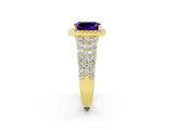 Yellow gold Emerald Cut Halo Pavé Diamond Engagement Ring with Split Shank and Four-Prong Setting_2