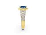 Yellow gold Emerald Cut Halo Pavé Diamond Engagement Ring with Split Shank and Four-Prong Setting_2
