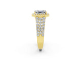 Yellow gold Emerald Cut Halo Pavé Diamond Engagement Ring with Split Shank and Four-Prong Setting_2