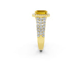 Yellow gold Emerald Cut Halo Pavé Diamond Engagement Ring with Split Shank and Four-Prong Setting_2