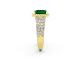 Yellow gold Emerald Cut Halo Pavé Diamond Engagement Ring with Split Shank and Four-Prong Setting_2