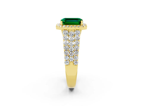 Yellow gold Emerald Cut Halo Pavé Diamond Engagement Ring with Split Shank and Four-Prong Setting_2