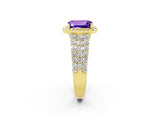Yellow gold Emerald Cut Halo Pavé Diamond Engagement Ring with Split Shank and Four-Prong Setting_2