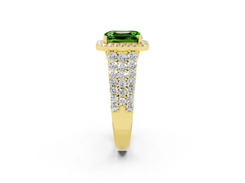 Yellow gold Emerald Cut Halo Pavé Diamond Engagement Ring with Split Shank and Four-Prong Setting_2