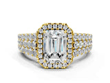 Yellow gold Emerald Cut Halo Pavé Diamond Engagement Ring with Split Shank and Four-Prong Setting_3
