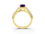 Yellow gold Emerald Cut Halo Pavé Diamond Engagement Ring with Split Shank and Four-Prong Setting_3