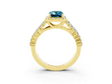 Yellow gold Emerald Cut Halo Pavé Diamond Engagement Ring with Split Shank and Four-Prong Setting_3