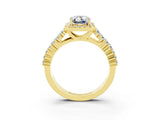 Yellow gold Emerald Cut Halo Pavé Diamond Engagement Ring with Split Shank and Four-Prong Setting_3