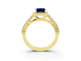 Yellow gold Emerald Cut Halo Pavé Diamond Engagement Ring with Split Shank and Four-Prong Setting_3