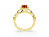 Yellow gold Emerald Cut Halo Pavé Diamond Engagement Ring with Split Shank and Four-Prong Setting_3