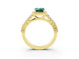 Yellow gold Emerald Cut Halo Pavé Diamond Engagement Ring with Split Shank and Four-Prong Setting_3