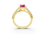 Yellow gold Emerald Cut Halo Pavé Diamond Engagement Ring with Split Shank and Four-Prong Setting_3