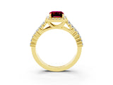 Yellow gold Emerald Cut Halo Pavé Diamond Engagement Ring with Split Shank and Four-Prong Setting_3