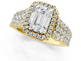 Yellow gold Emerald Cut Halo Pavé Diamond Engagement Ring with Split Shank and Four-Prong Setting_4