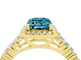 Yellow gold Emerald Cut Halo Pavé Diamond Engagement Ring with Split Shank and Four-Prong Setting_4