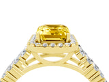 Yellow gold Emerald Cut Halo Pavé Diamond Engagement Ring with Split Shank and Four-Prong Setting_4