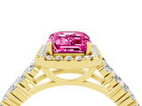 Yellow gold Emerald Cut Halo Pavé Diamond Engagement Ring with Split Shank and Four-Prong Setting_4