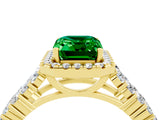 Yellow gold Emerald Cut Halo Pavé Diamond Engagement Ring with Split Shank and Four-Prong Setting_4