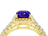 Yellow gold Emerald Cut Halo Pavé Diamond Engagement Ring with Split Shank and Four-Prong Setting_4