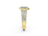 Yellow gold Emerald Cut Halo Pavé Diamond Engagement Ring with Split Shank and Four-Prong Setting_5