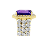 Yellow gold Emerald Cut Halo Pavé Diamond Engagement Ring with Split Shank and Four-Prong Setting_5