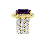 Yellow gold Emerald Cut Halo Pavé Diamond Engagement Ring with Split Shank and Four-Prong Setting_5