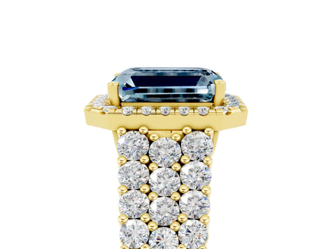 Yellow gold Emerald Cut Halo Pavé Diamond Engagement Ring with Split Shank and Four-Prong Setting_5