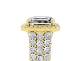 Yellow gold Emerald Cut Halo Pavé Diamond Engagement Ring with Split Shank and Four-Prong Setting_5