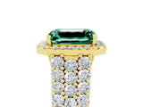 Yellow gold Emerald Cut Halo Pavé Diamond Engagement Ring with Split Shank and Four-Prong Setting_5