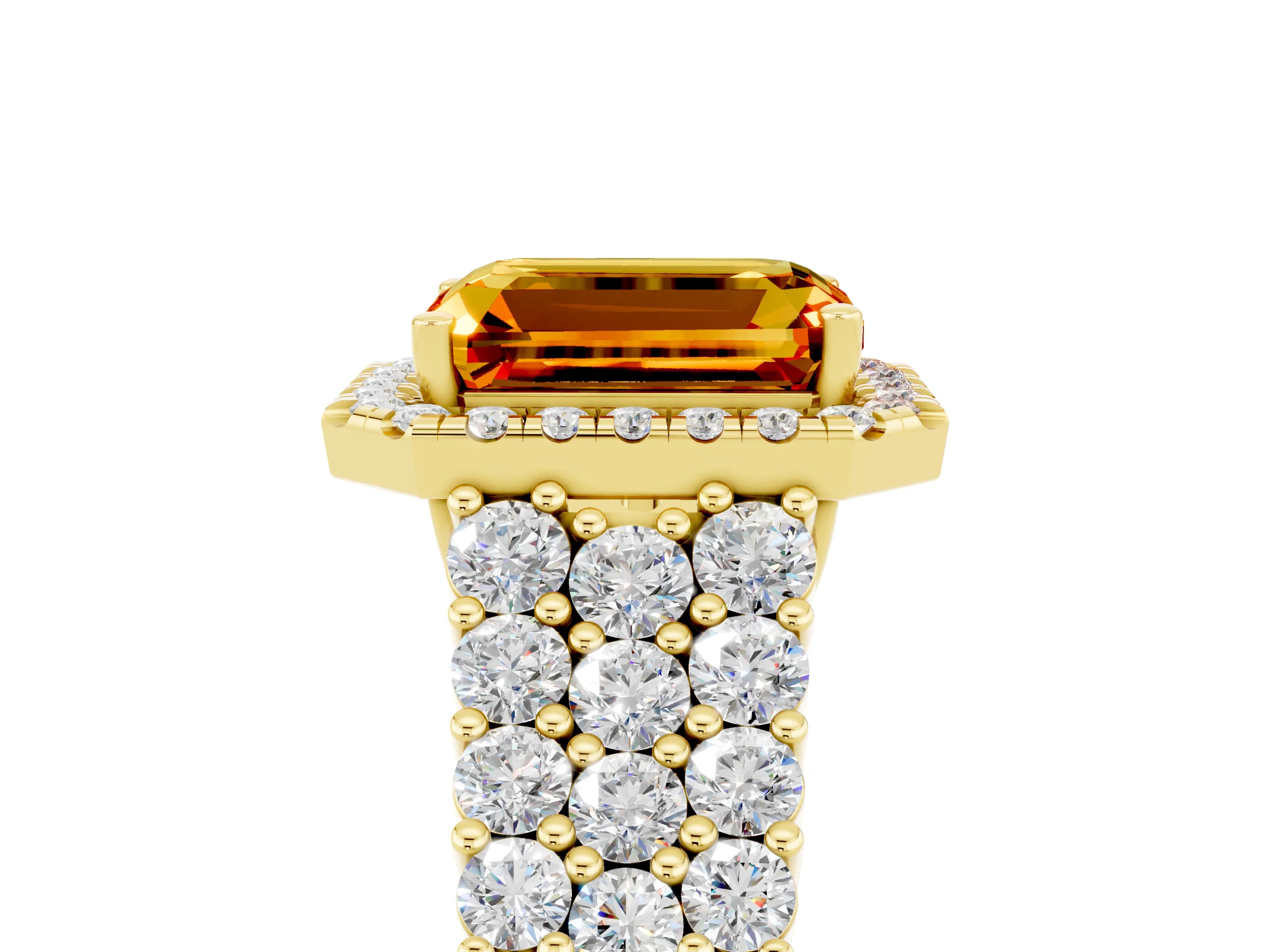 Yellow gold Emerald Cut Halo Pavé Diamond Engagement Ring with Split Shank and Four-Prong Setting_5