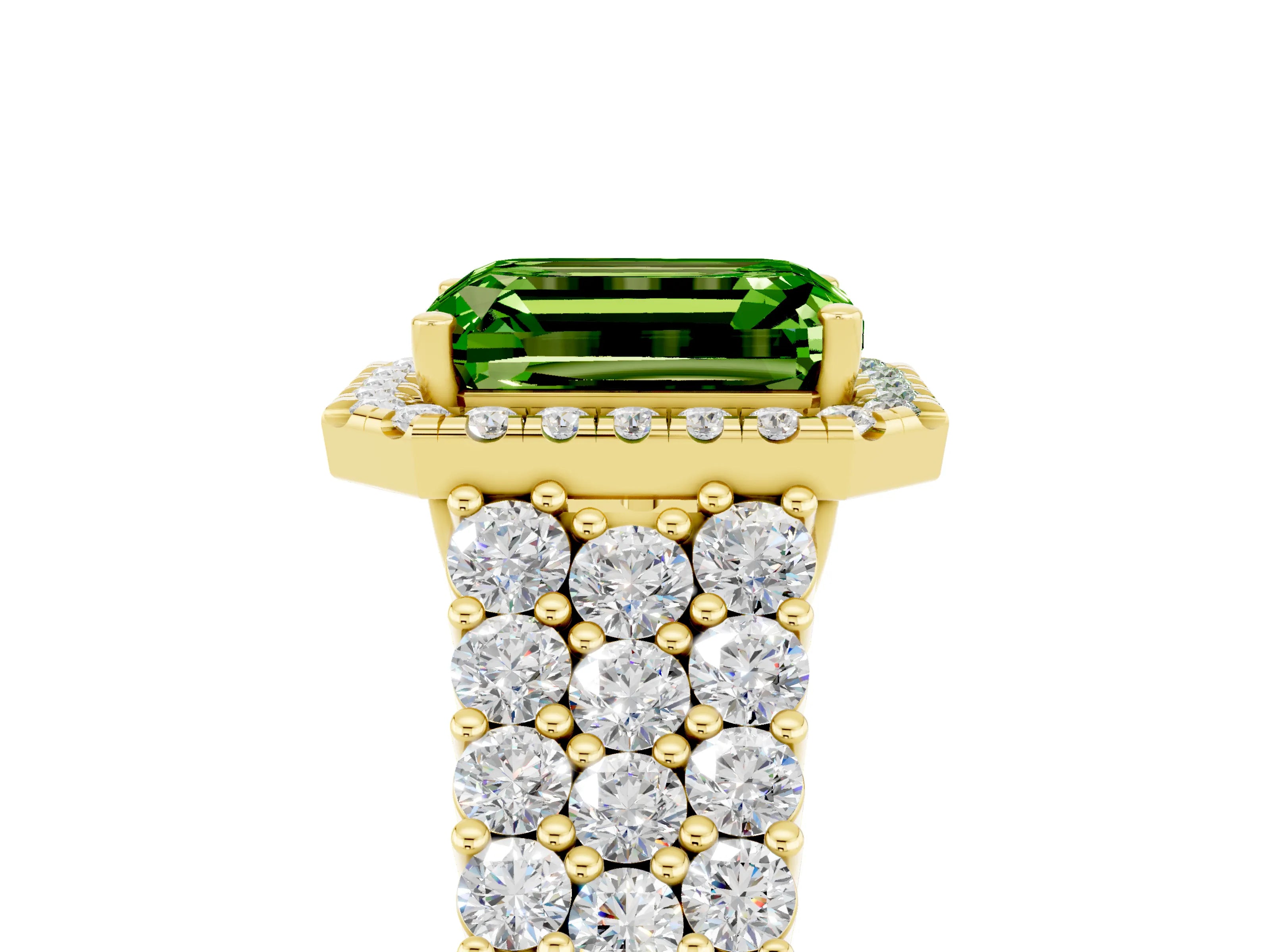 Yellow gold Emerald Cut Halo Pavé Diamond Engagement Ring with Split Shank and Four-Prong Setting_5