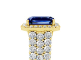 Yellow gold Emerald Cut Halo Pavé Diamond Engagement Ring with Split Shank and Four-Prong Setting_5